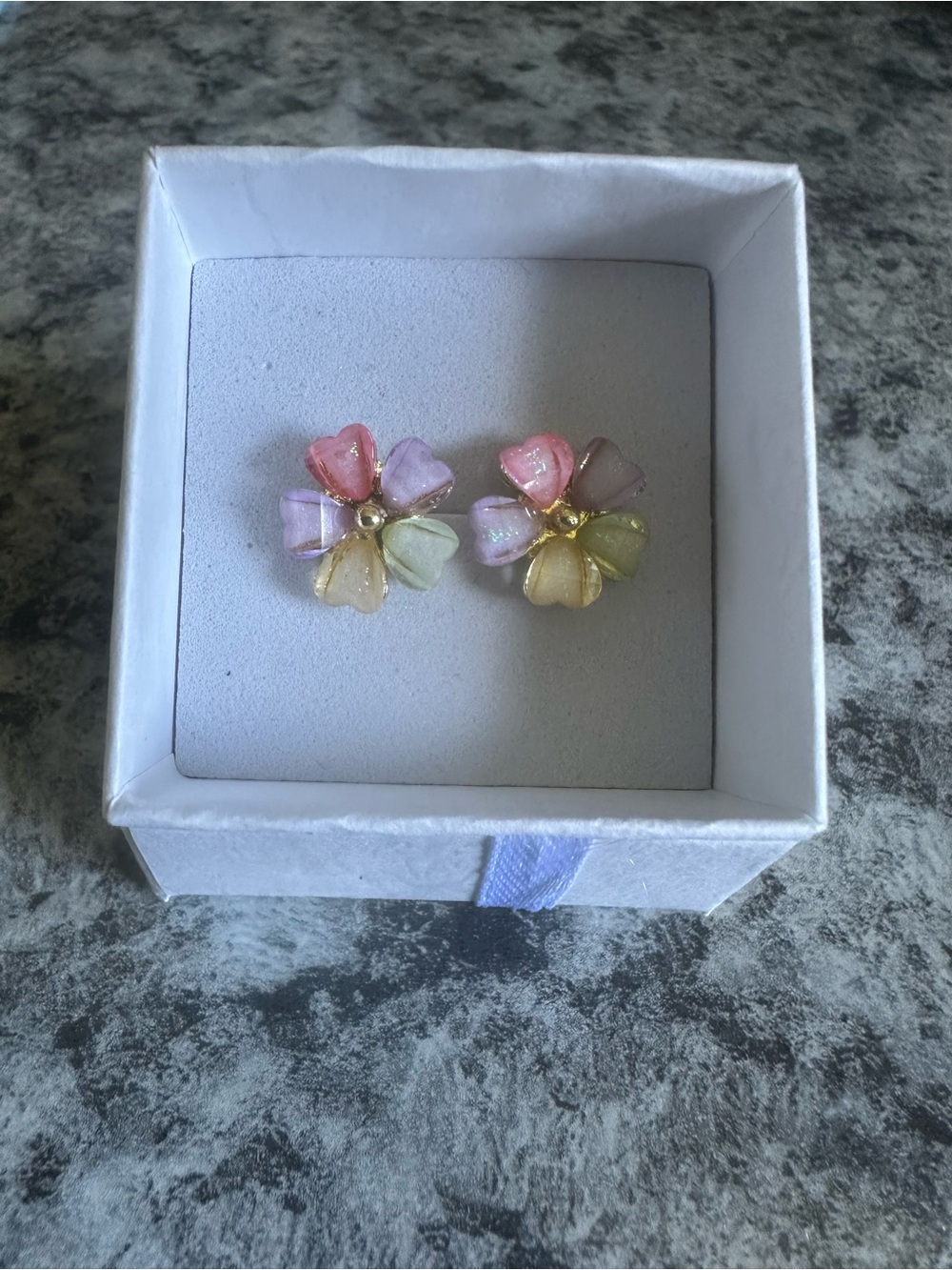 Stainless Steel Pastel Colored Flower Stud Earrings